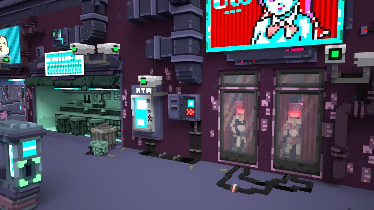Voxel Cyberpunk Streets - 3D pixel art - monogon