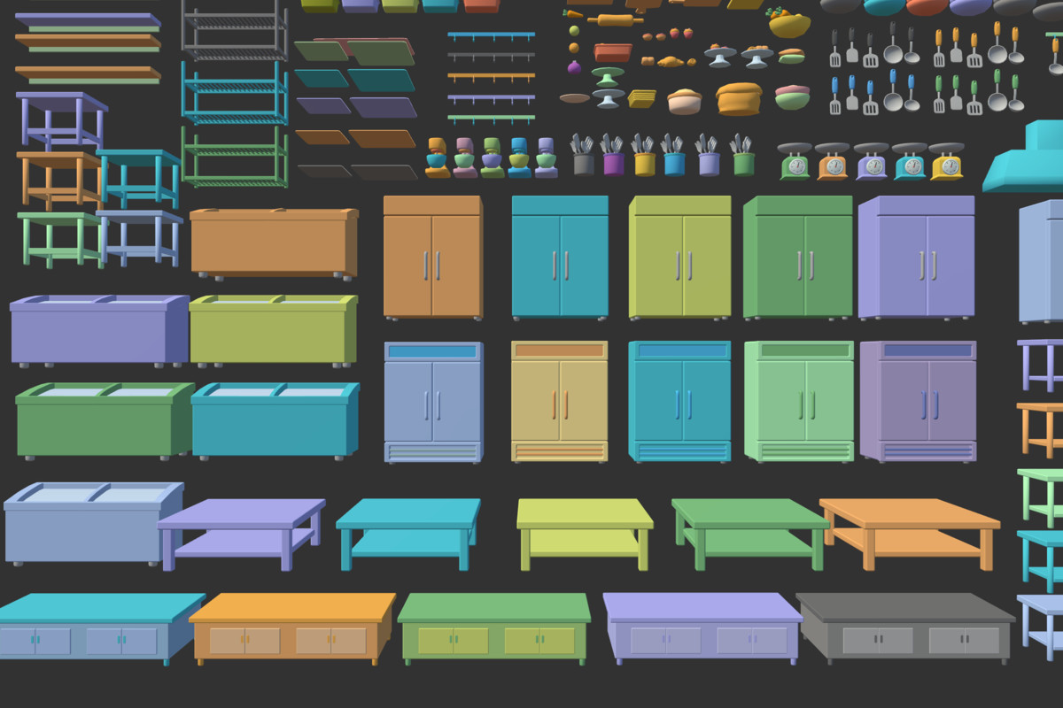 Cute Low Poly Kitchen Pack - Colorful Interior Props