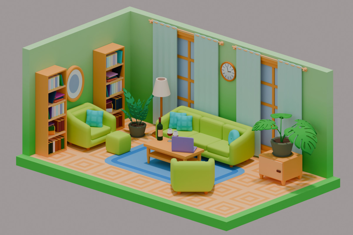 Low Poly Modular Living Room Pack (600+ Props)