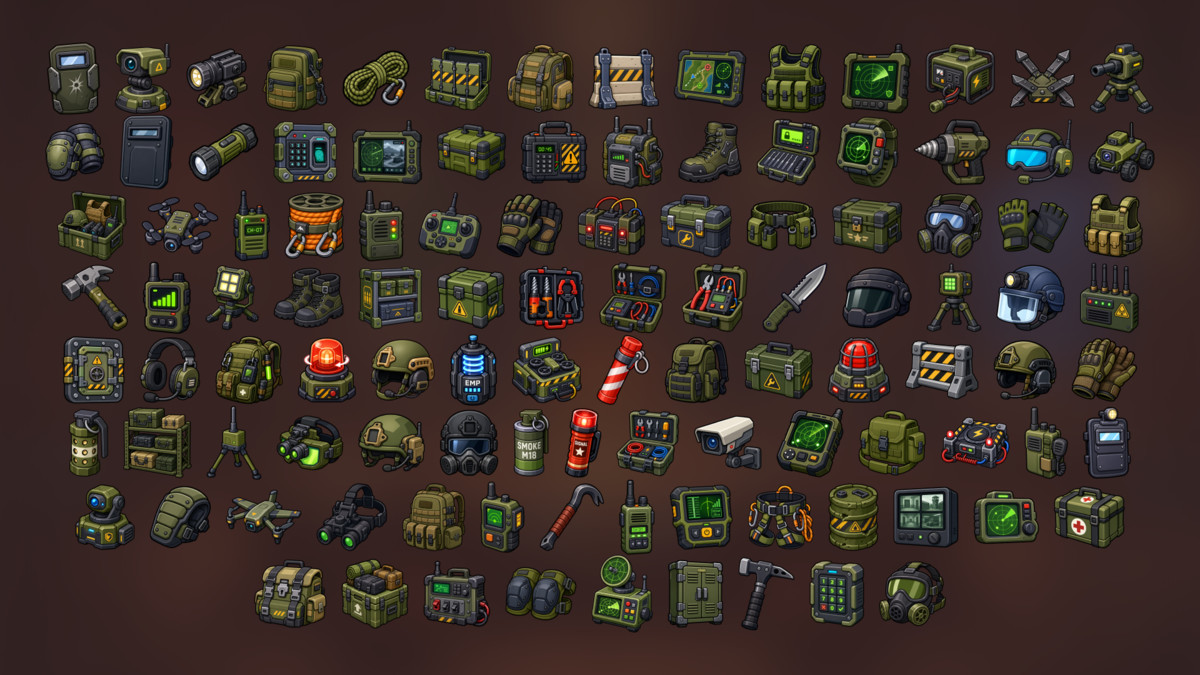 Tactical Military Recon Security Field Equipment Icons Pack
