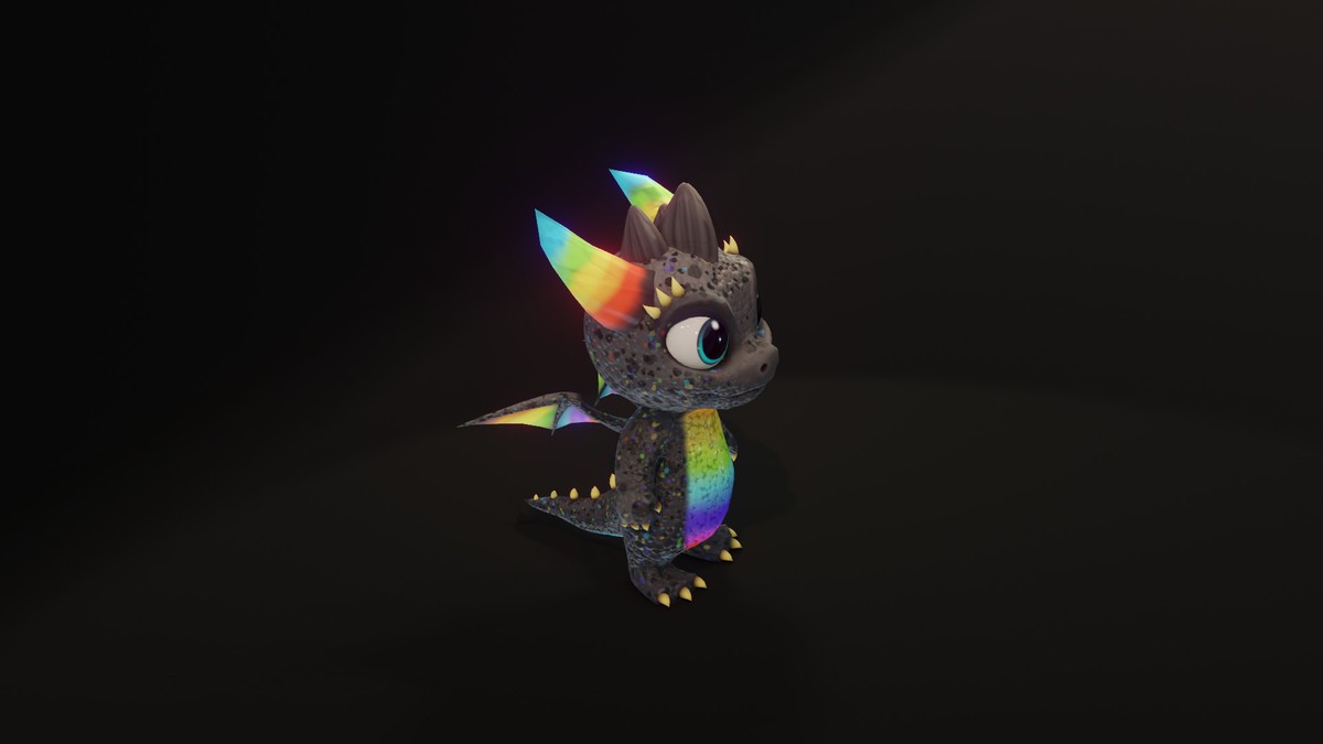 Cartoon Rainbow Dragon 3D Model (Low-Poly, Game-Ready, Animated, Built-In)