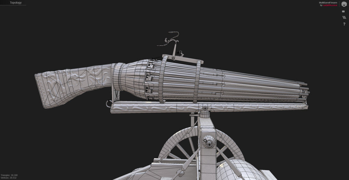 Multi-Barrel Firearm – 3 Variants (Clean, Used, Damaged) + Animation
