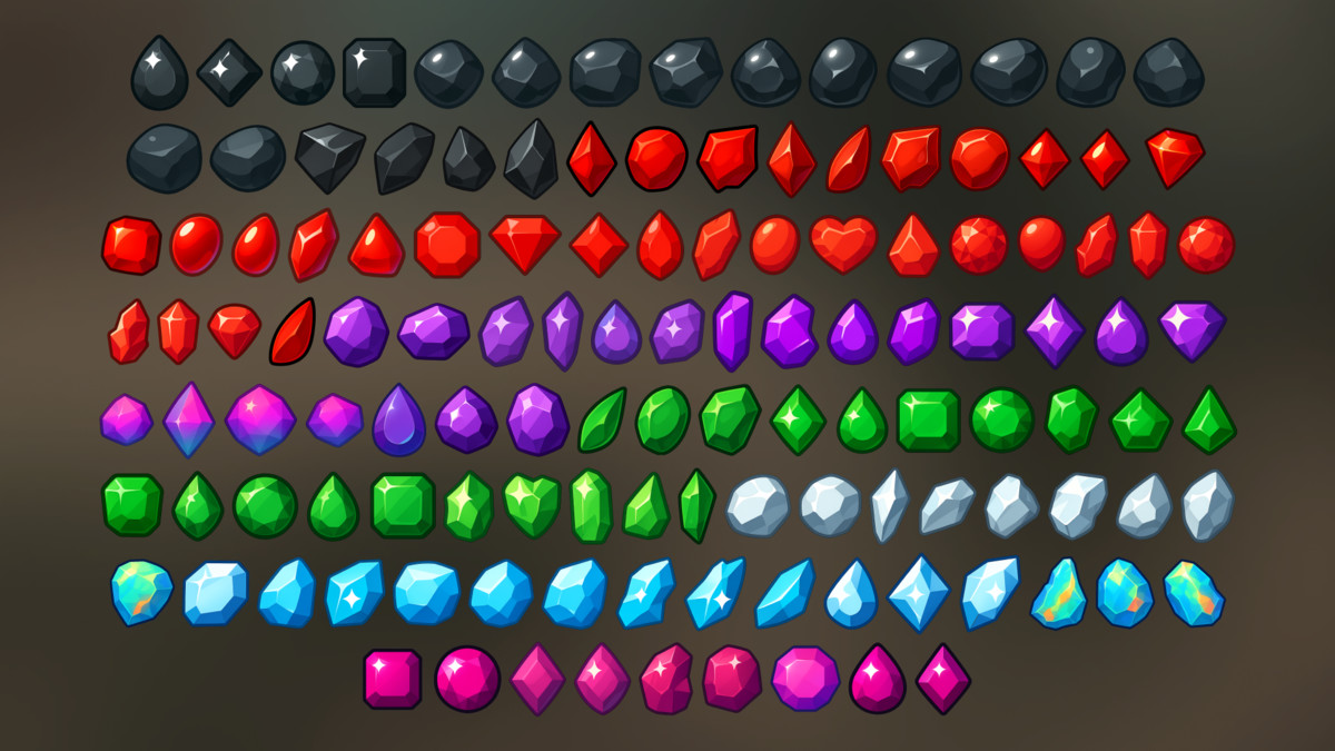 2D Gemstone Pack for Match3 Puzzle RPG Casual and Mobile Games