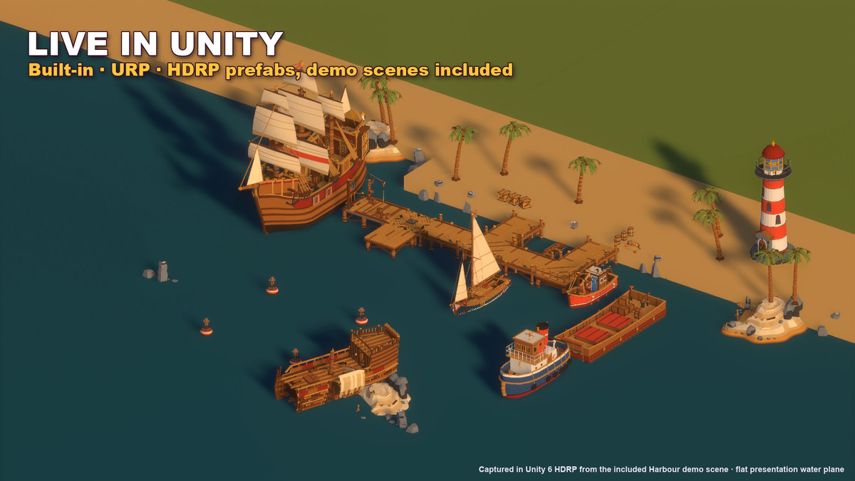 Stylized Pirate Ships & Boats: 13 Vessels + Harbour Dock Kit