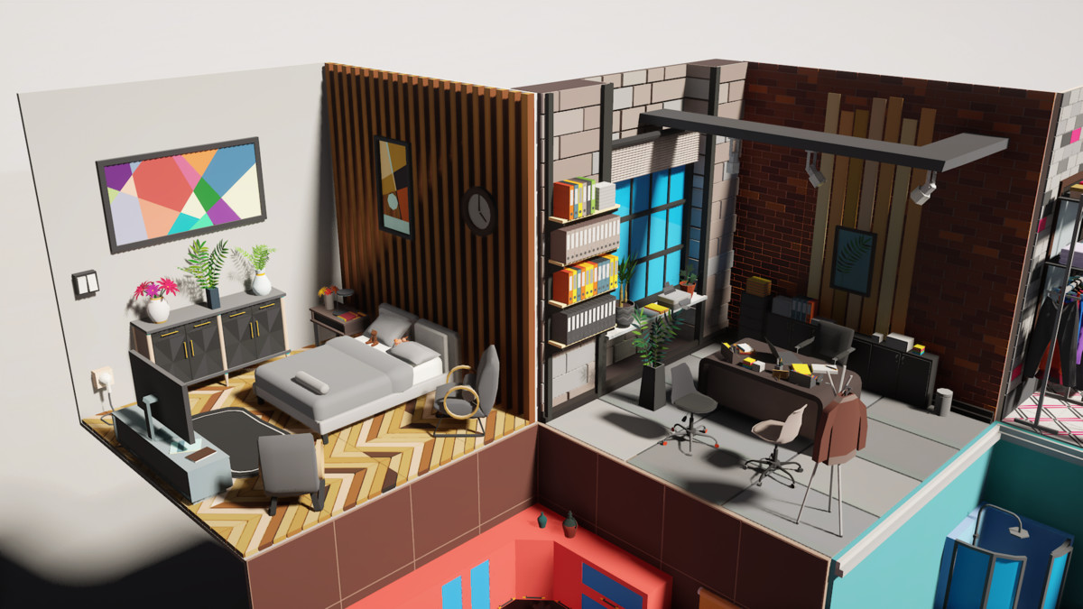 Low Poly 15 Rooms 1000+ objects Vol.2