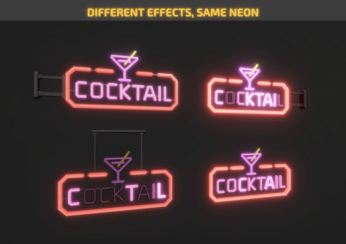 Low Poly Sci-Fi Neon Signs / Cosmic Retro