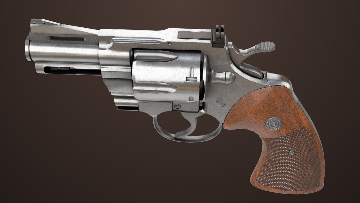 Revolver 05 Small Silver with Bullet URP HDRP Textures