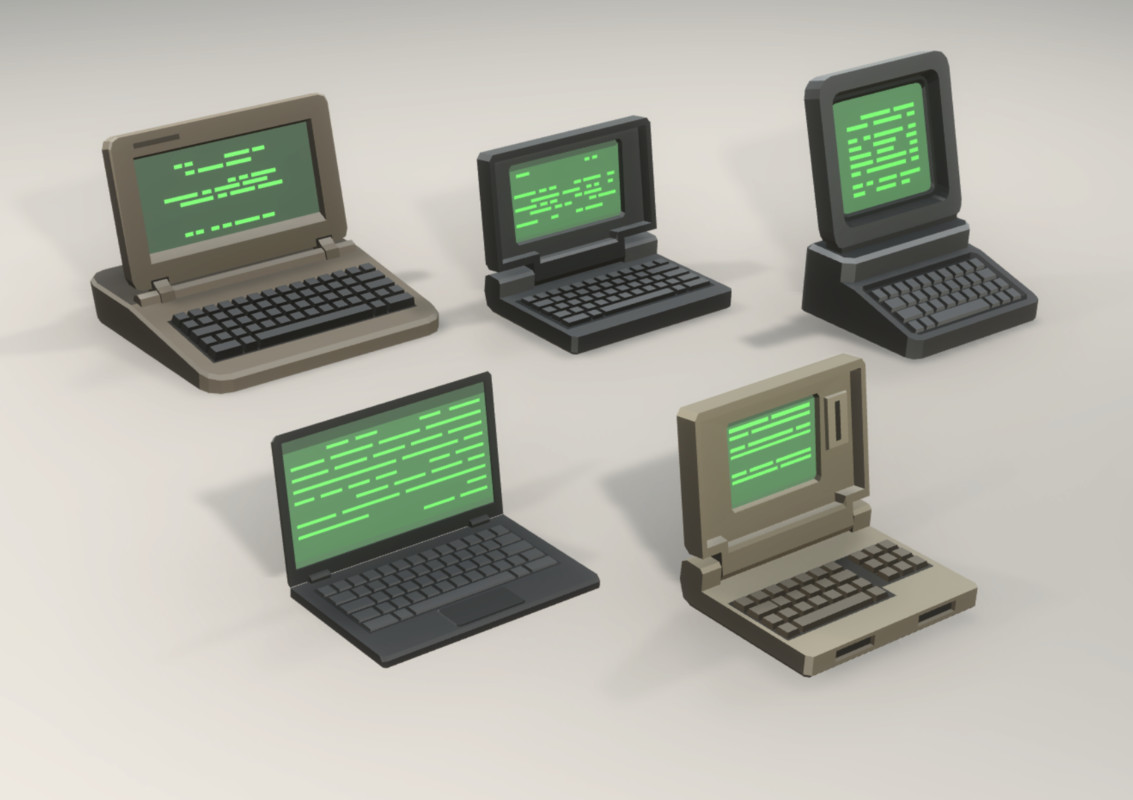 Low Poly Sci-Fi Laptop Pack (5 Models) - Retro Interactive Assets
