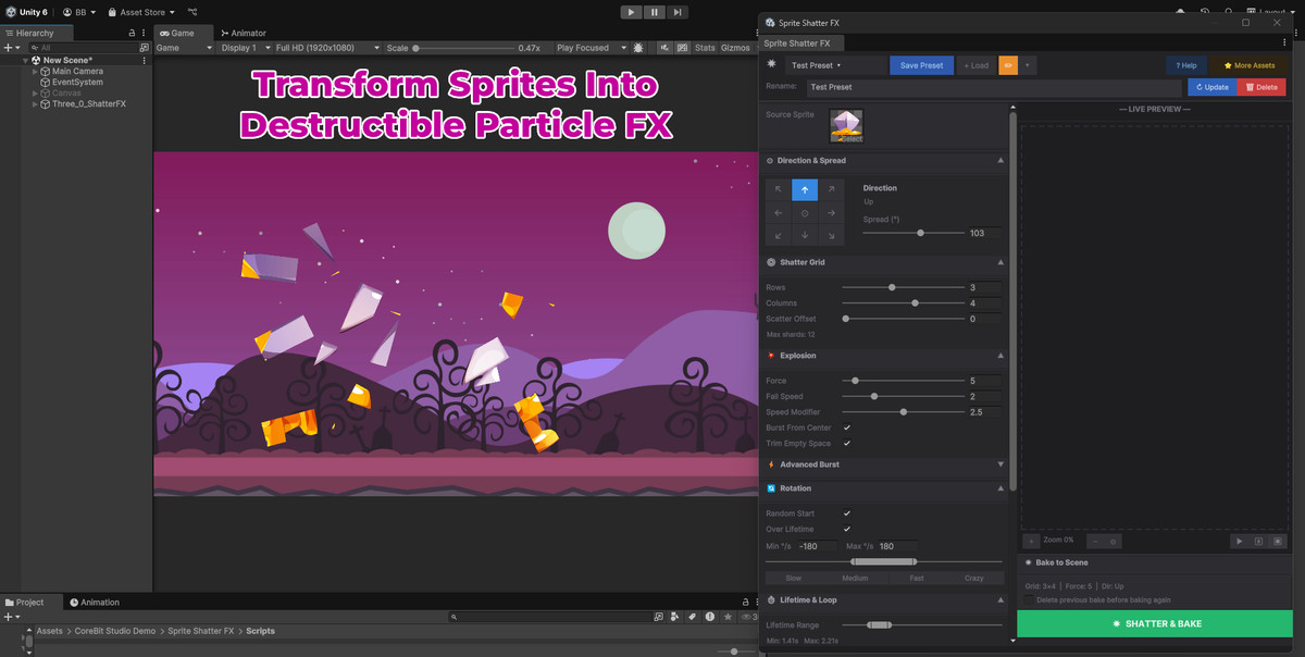 Sprite Shatter FX — Particle-Based 2D Destruction