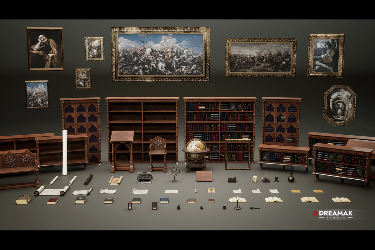Medieval & Fantasy Library - Complete Scholar's Props Pack | Books, Scrolls