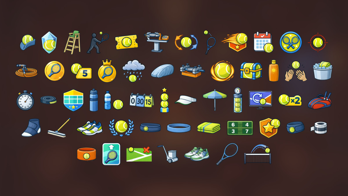 Tennis Game UI Icons Pack for Sports Simulation Arcade and Casual Games