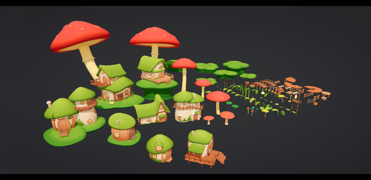 Shimmering Mushroom Village - Low Poly Fantasy Environment