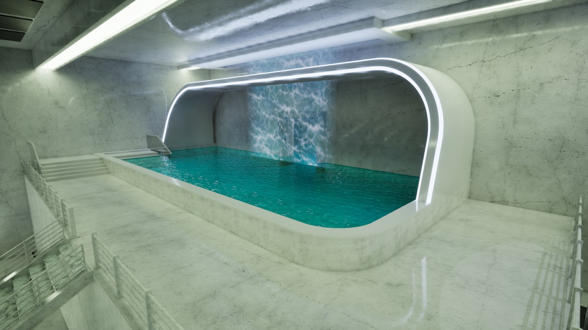 Futuristic Pool Lounge – Luxury Sci-Fi Environment