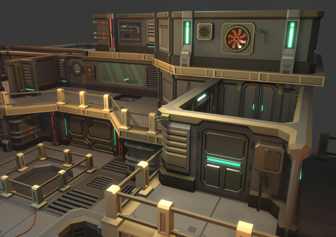 Low Poly Sci-Fi Modular Base / Cosmic Retro
