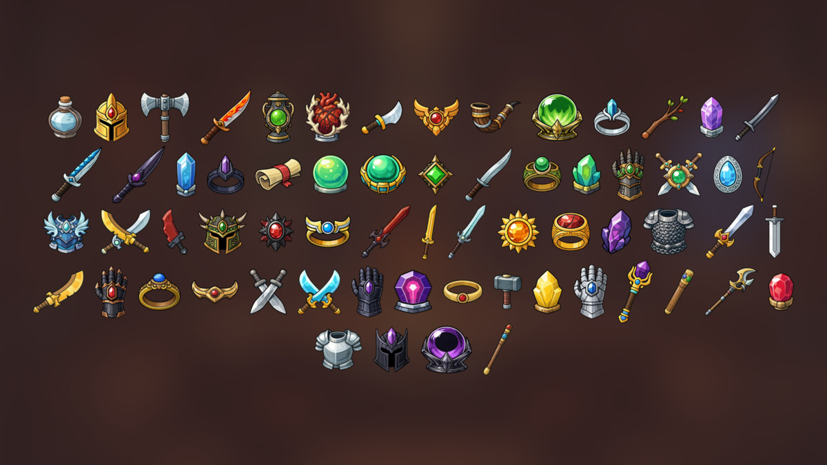 Fantasy RPG Weapons Armor Magic Artifacts Icons Pack Action Adventure Strategy
