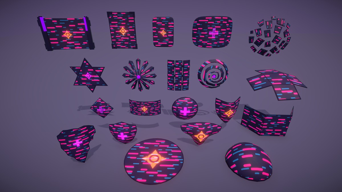 Cyber Neon Defense Shields 3D