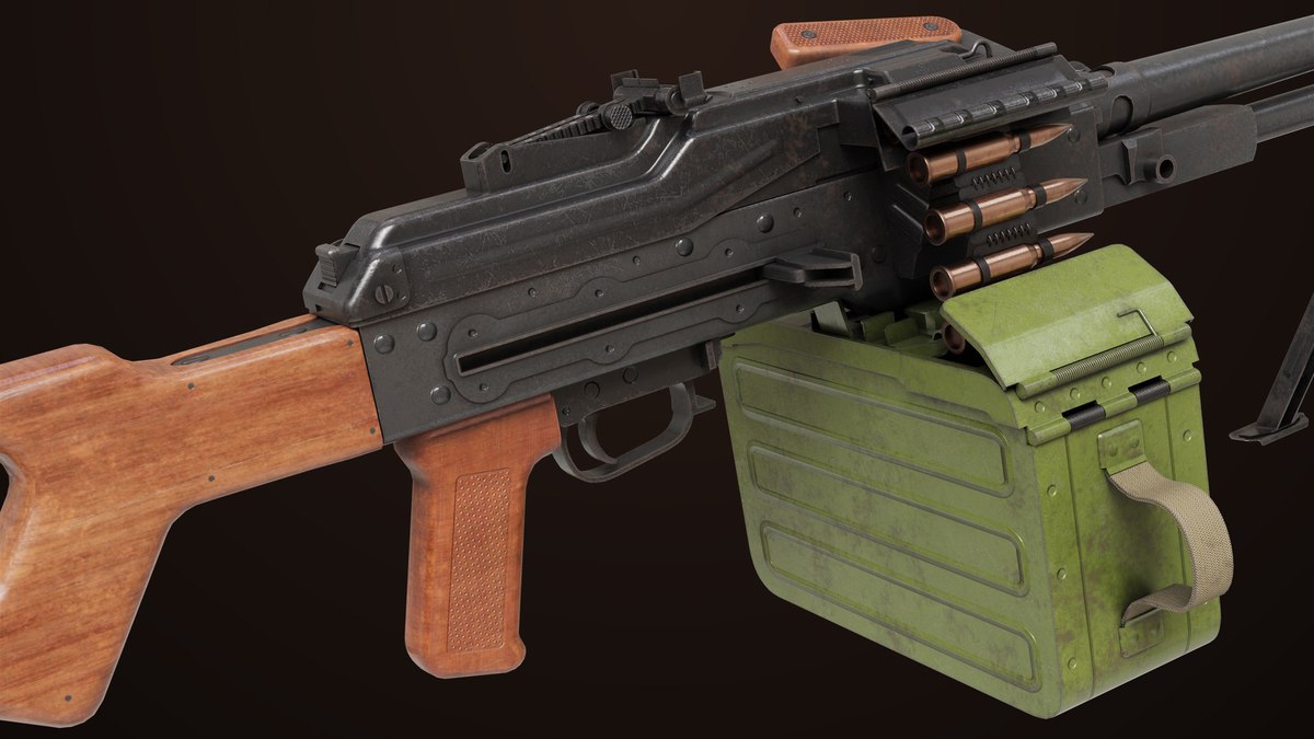 Machine Gun 11 Wood handle URP HDRP Textures