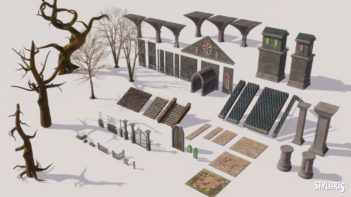 Stylized Spooky Cemetery Crypt