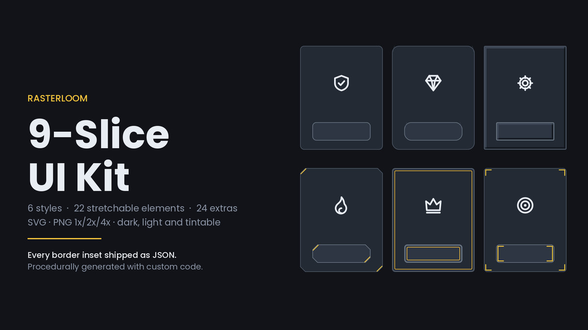 9-Slice UI Kit - 144 Panels, Buttons & Bars