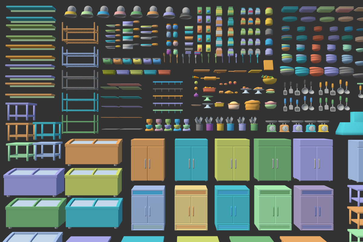 Cute Low Poly Kitchen Pack - Colorful Interior Props