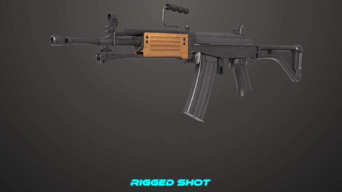 Machine Gun 13 Wood Handle URP HDRP Textures