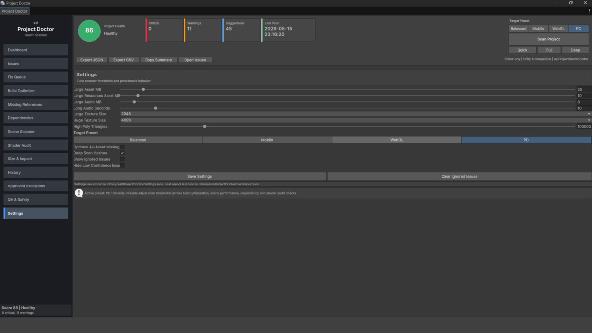 Project Doctor PRO - Health Scanner, Build Optimizer & Missing Reference Finder