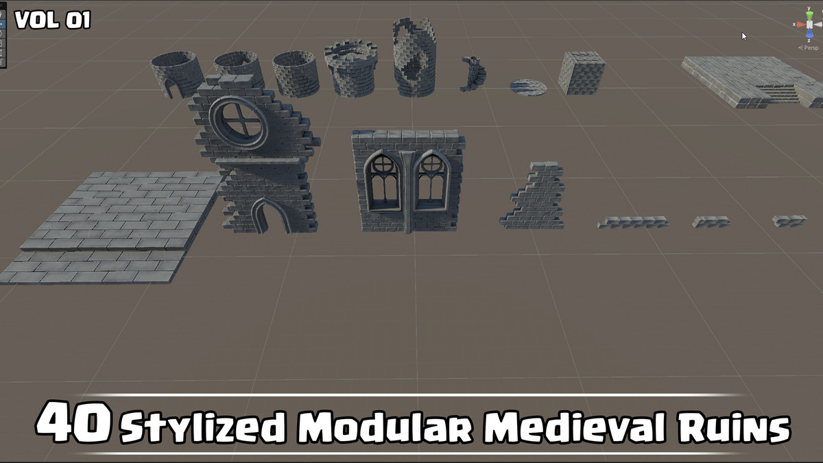 40 Stylized Modular Medieval Ruins