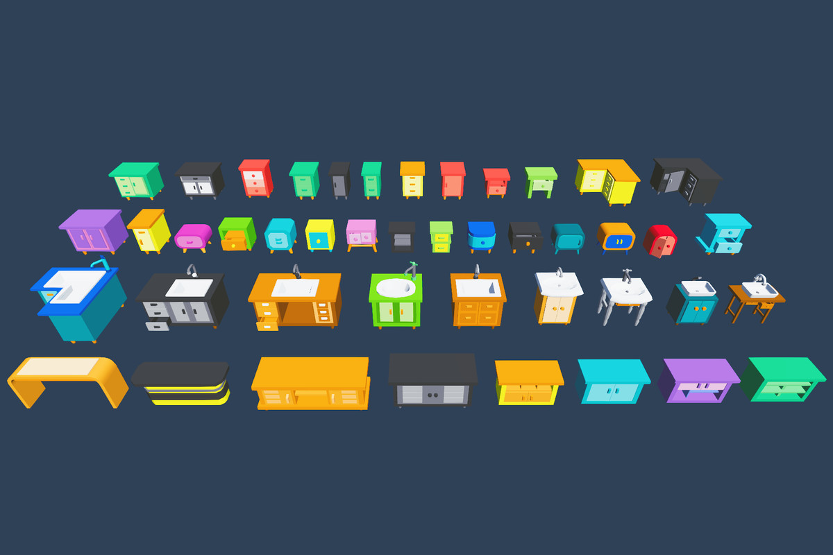 Cute Low Poly Furniture Pack - Colorful Interior Props