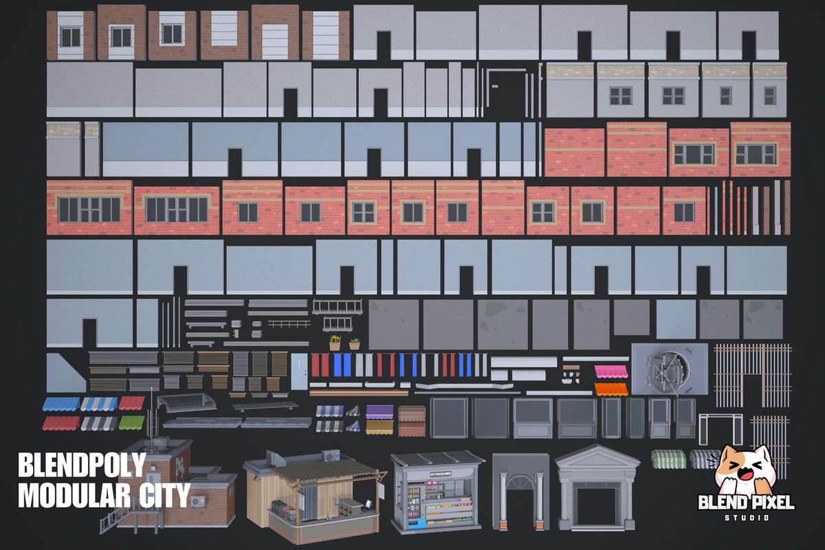 BlendPoly Modular City - Low Poly Assets
