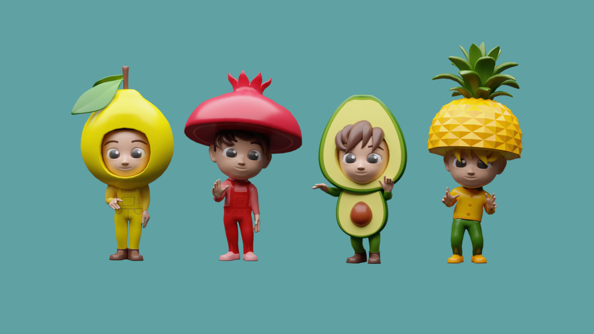 Cartoon kids 3 03 in fruit costumes