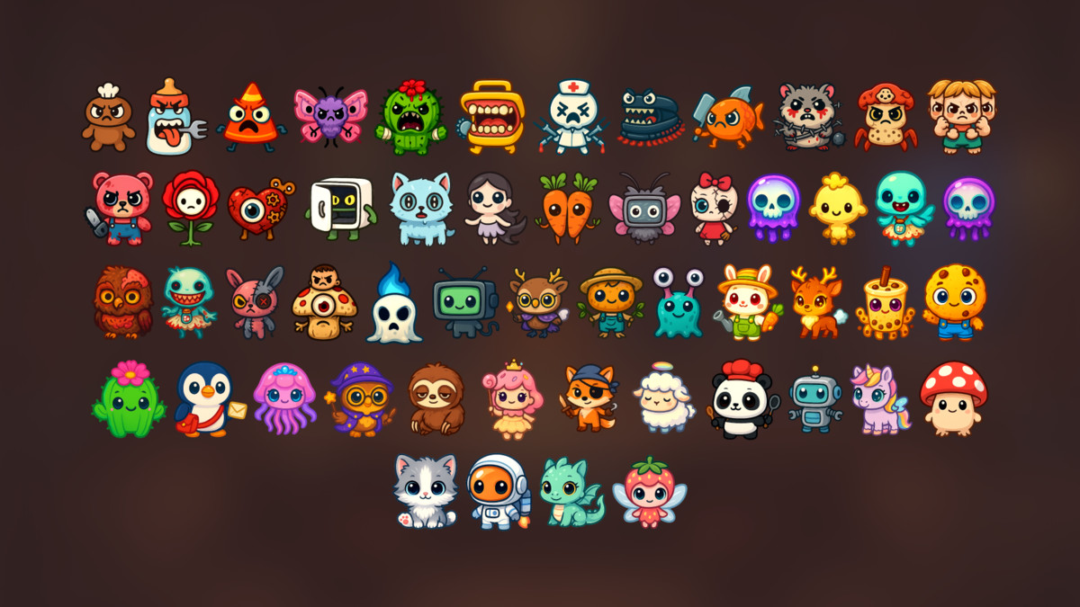 Kawaii Angry Monsters Icons Cute Aggressive Characters Pack