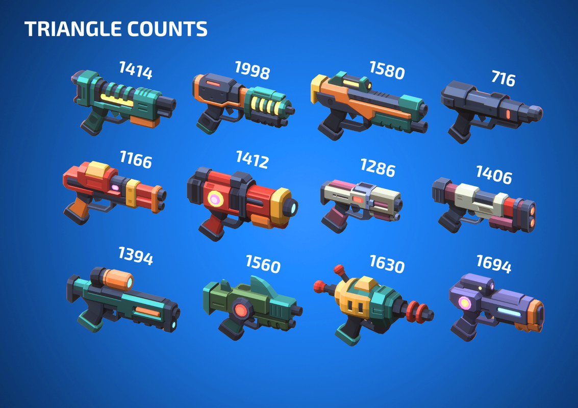 Sci-Fi Low Poly Energy Blasters - Sector Alpha | Cosmic Retro