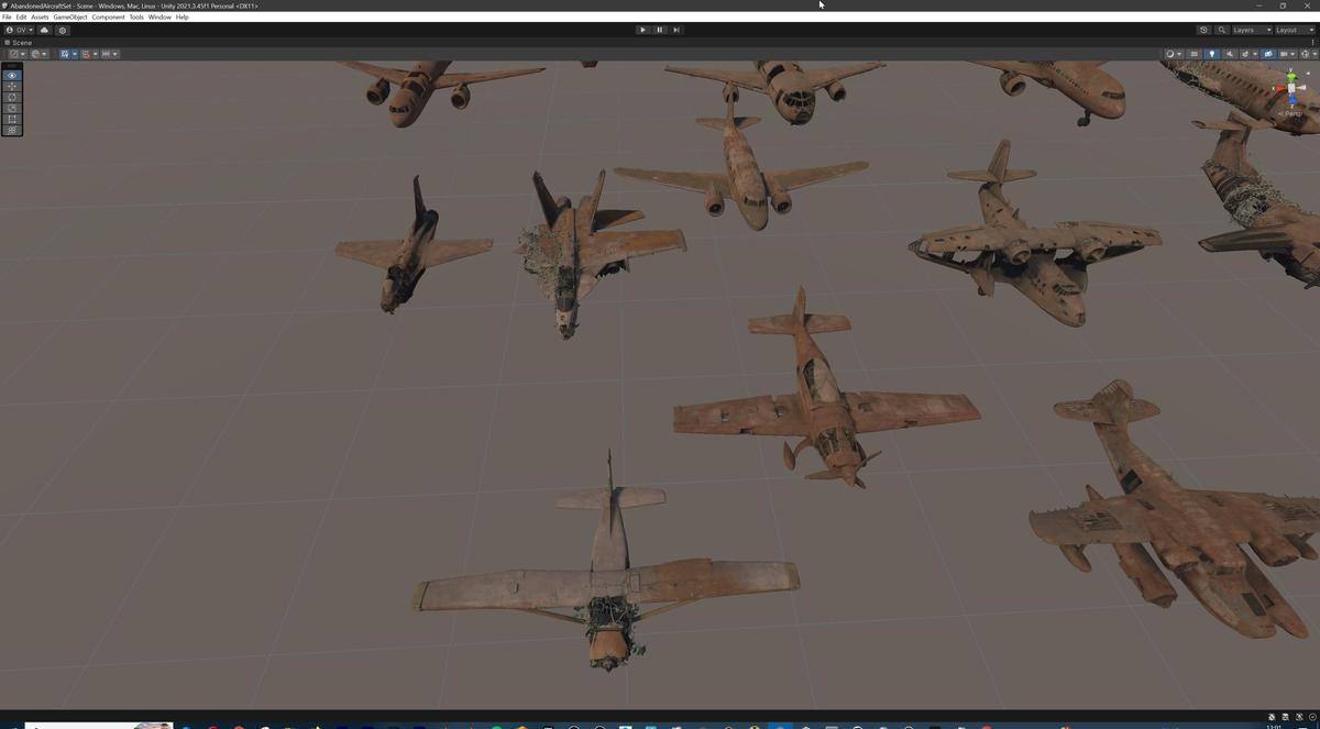 Old Abandoned Junk Rusty Aircraft and Helicopter Set 3d Game Ready Modular Props