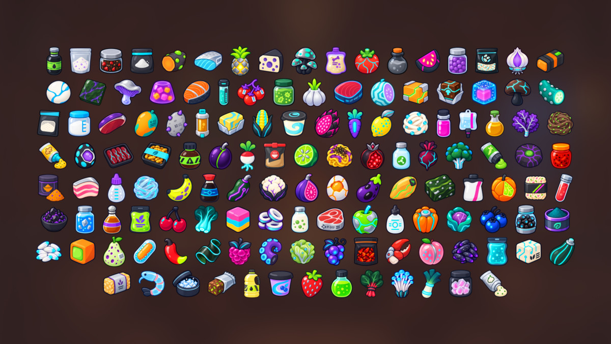 Sci-Fi Food Biotechnology Mutant Crops Alien Agriculture Icons Pack