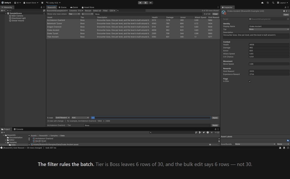 Rowsmith — ScriptableObject Spreadsheet Editor