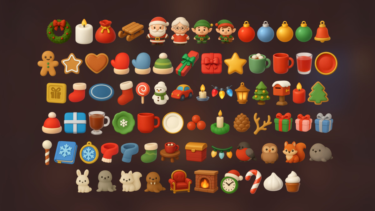 Christmas Holiday Icons Pack Cozy Winter Objects Characters Decorations