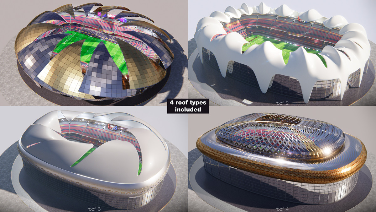 Modular Soccer Football Stadium Arena With 4 Roofs - Sport Environment 3d Level