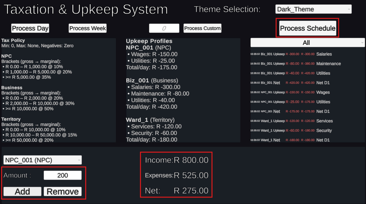 Taxation & Upkeep System