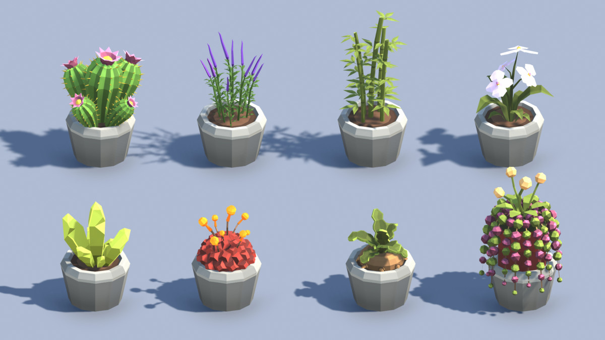 Low Poly Plants & Pots Pack with Growth System / Cosmic Retro