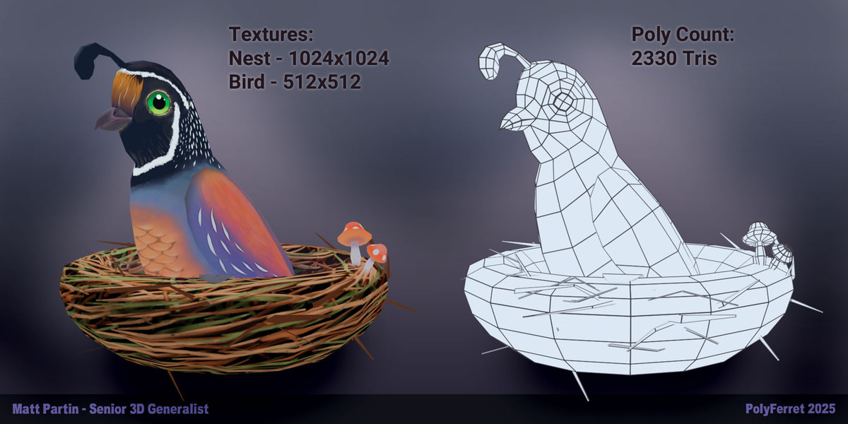 Low Poly Bird w Nest