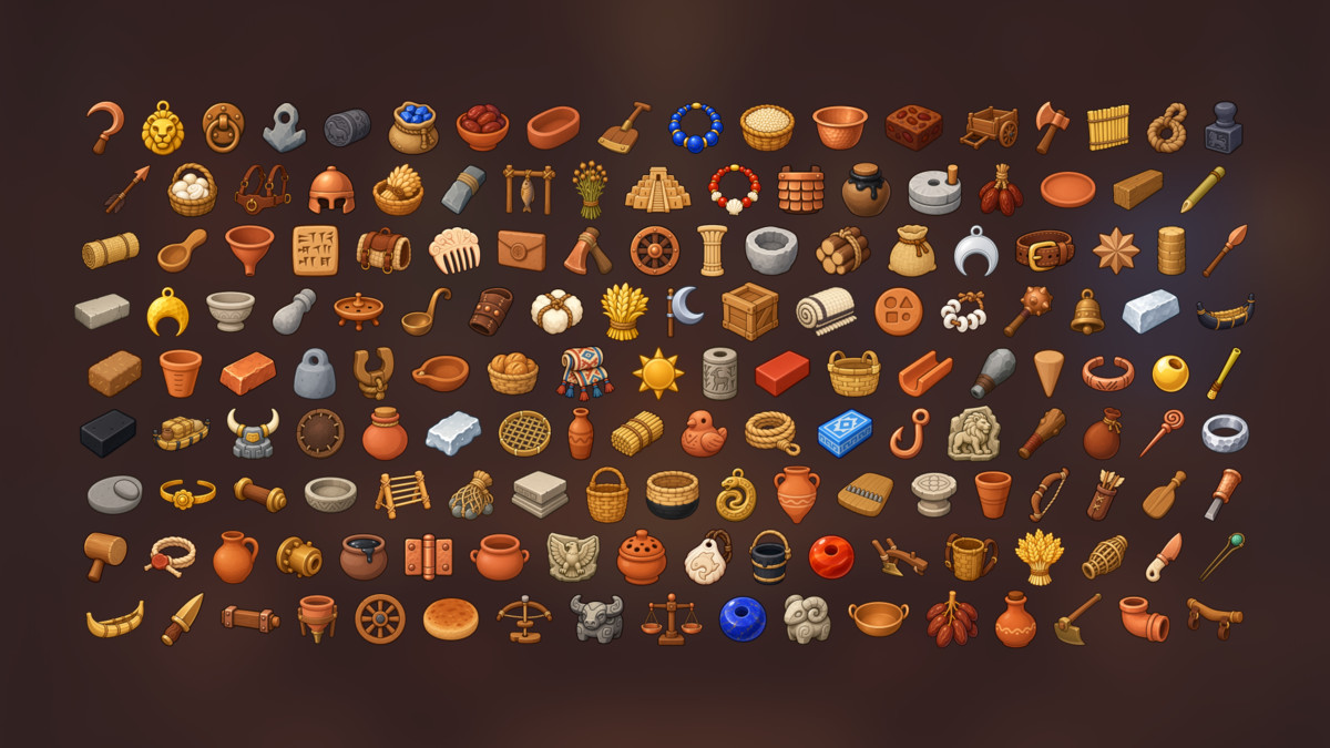 Ancient Mesopotamia Sumerian Culture Trade Crafts Farming Icons Pack