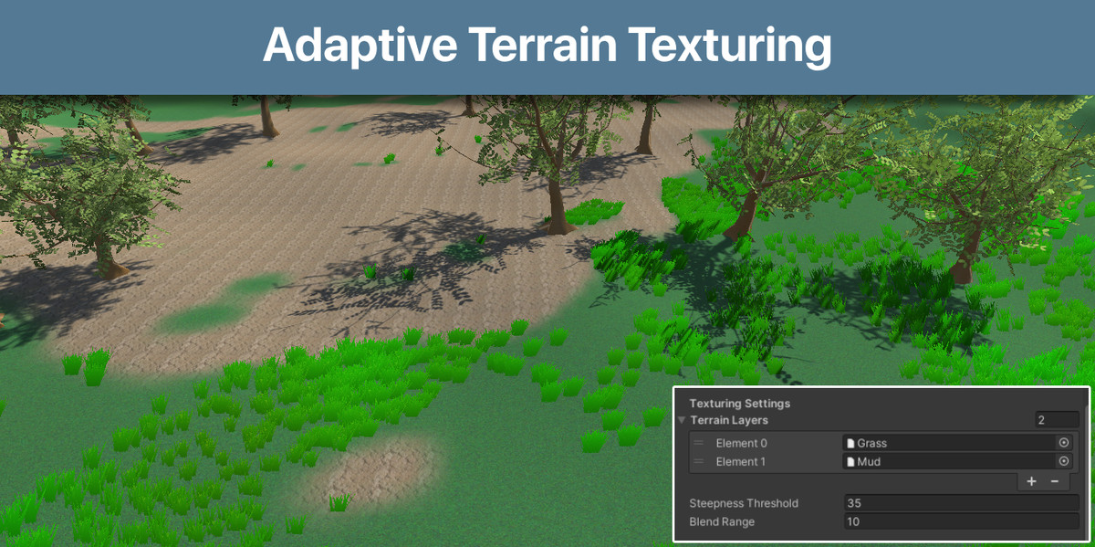Procedural Terrain Generator with Lakes, Forests, Grass and Texture Blending