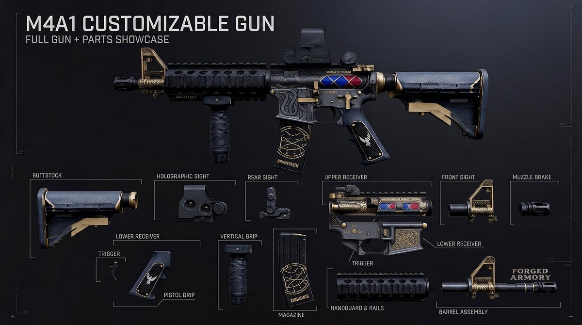 M4A1 Customizable Gun - Skins & Attachments