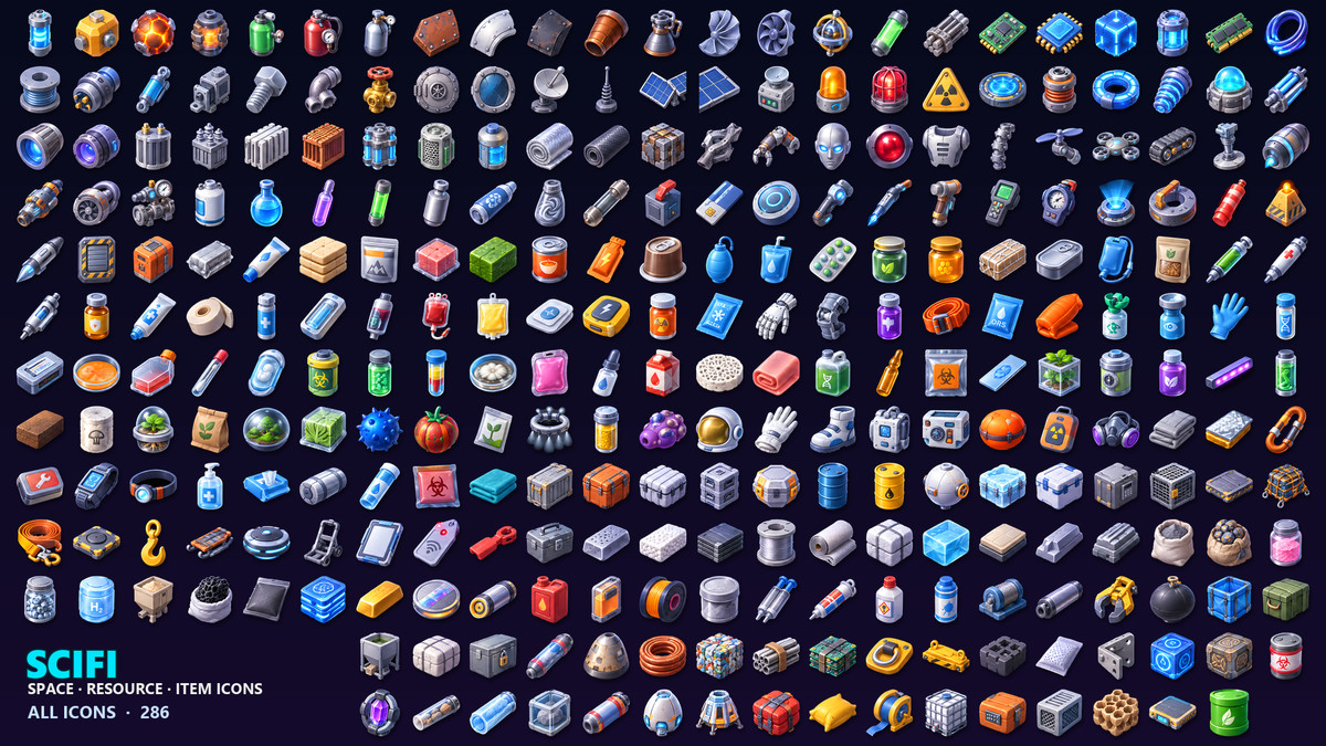 Sci-Fi Resource Icons - 286 Space Items