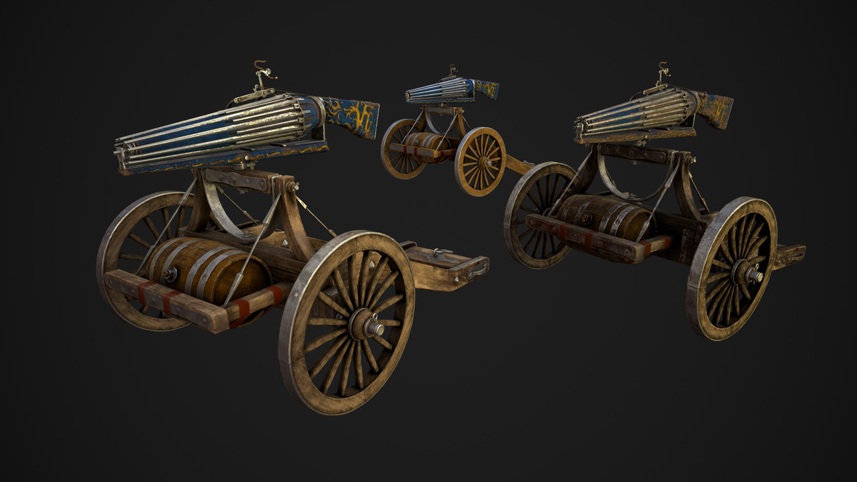 Multi-Barrel Firearm – 3 Variants (Clean, Used, Damaged) + Animation