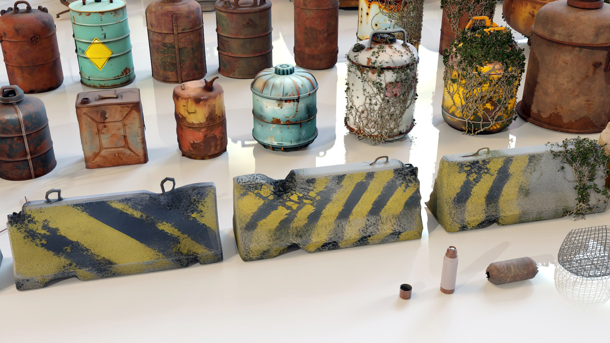 Post-Apocalyptic Junkyard Rusty Gas Station Props Pack (217 3d assets)
