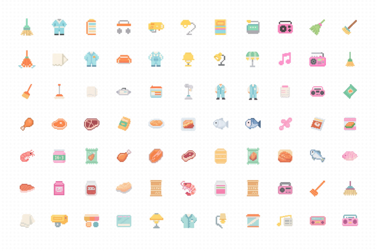 Cute Pixel Food and Shopping Icon Pack