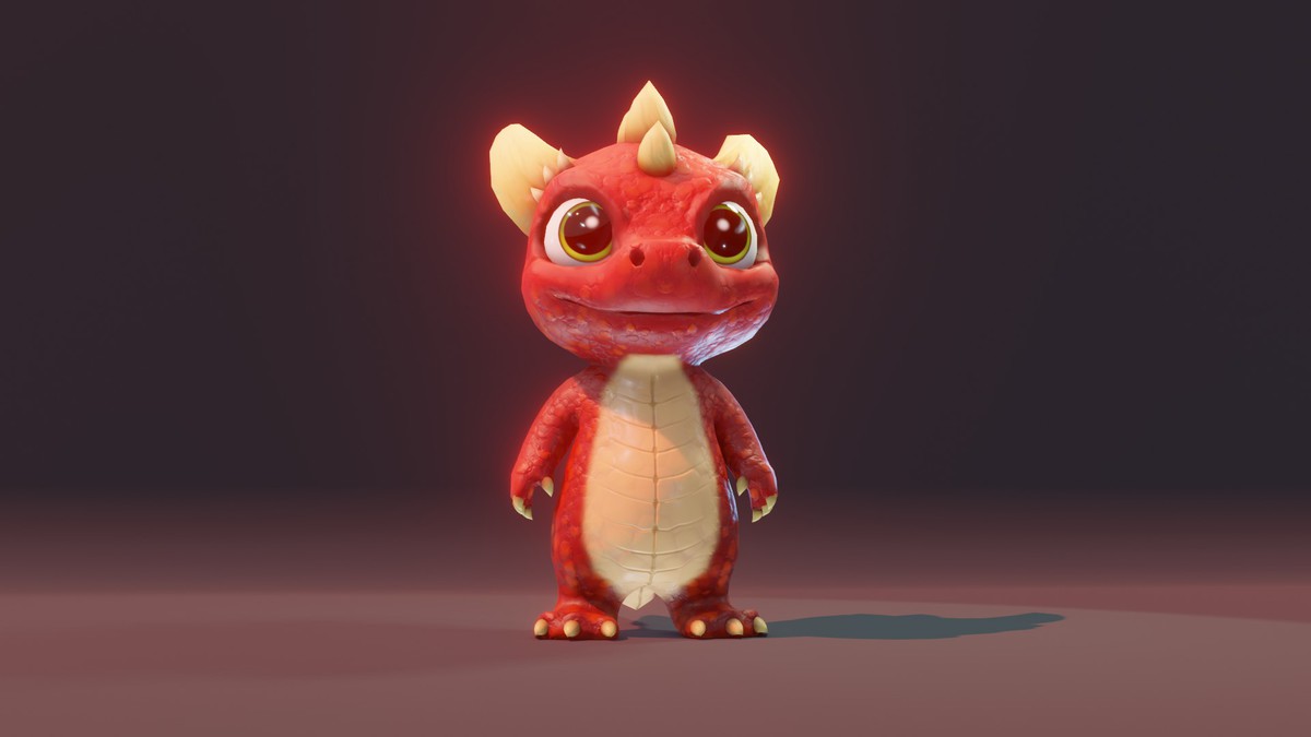 Cartoon Red Dinosaur 3D Model (Low-Poly, Game-Ready, Animated, Built-In)