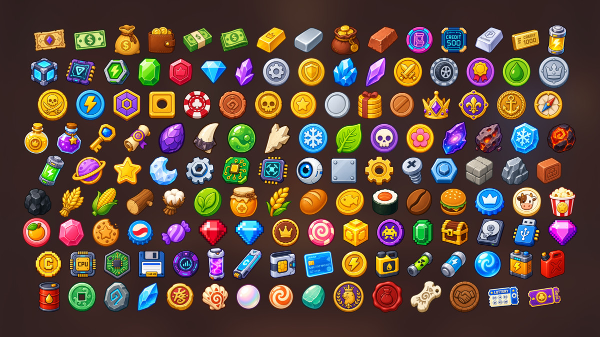 Game Currency Resources Materials Rewards Economy Icons Pack