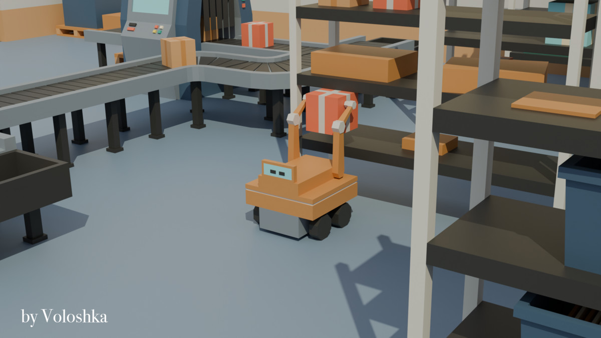 Modular Post Office & Sorting Center Low-Poly
